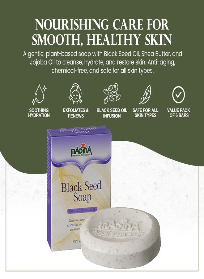 Madina Black Seed Soap Bar – Moisturizing, Anti-Aging, Deep Cleansing, Black Seed Oil, Shea Butter, Jojoba Oil, Plant-Based, Gentle Face & Body Cleanser, 6 Pack (3.5 oz Each) - Image 2